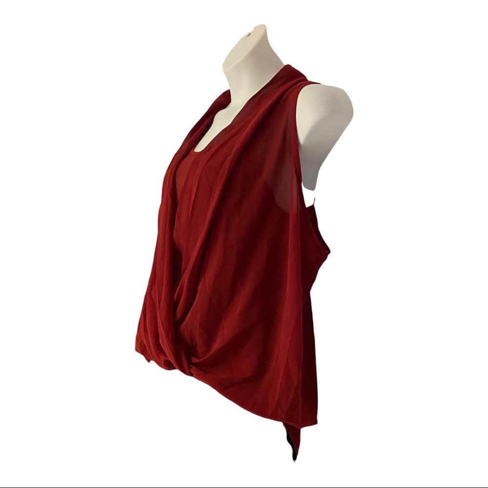 Chiffon Overlay Blood Red Blouse Pin-Up Blouse Tunic Cocktail Party Top size XL - Picture 10 of 14